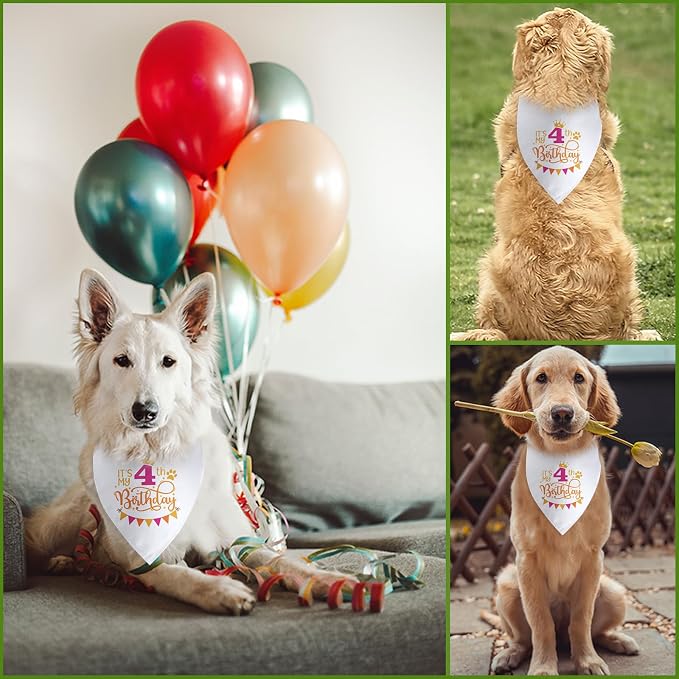 It's My 4th Birthday Dog Bandana Happy 4th Birthday Pet Triangle Scarf - Image 5