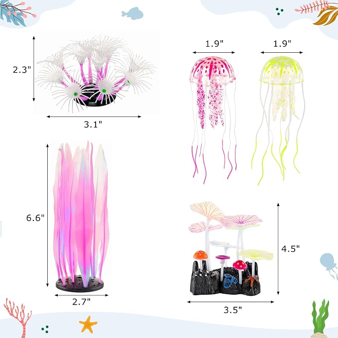 Lpraer 5 Pack Glow Aquarium Decorations Kelp Coral Mushroom Sun Flower - Image 3