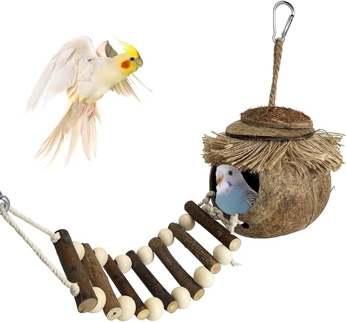 PINVNBY Hanging Coconut Bird Nest Hut by PINVNBY