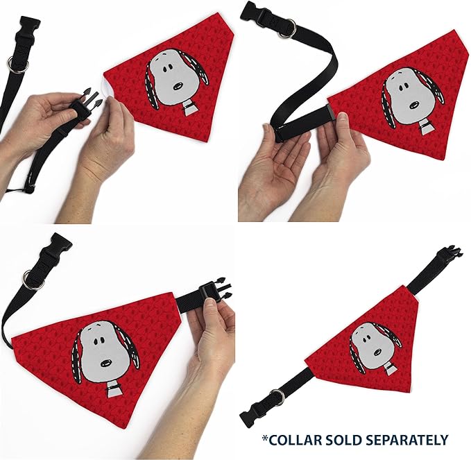 Peanuts Pet Bandana Peanuts Snoopy Face and Profile Pose Reds Slip On Collar - Image 6