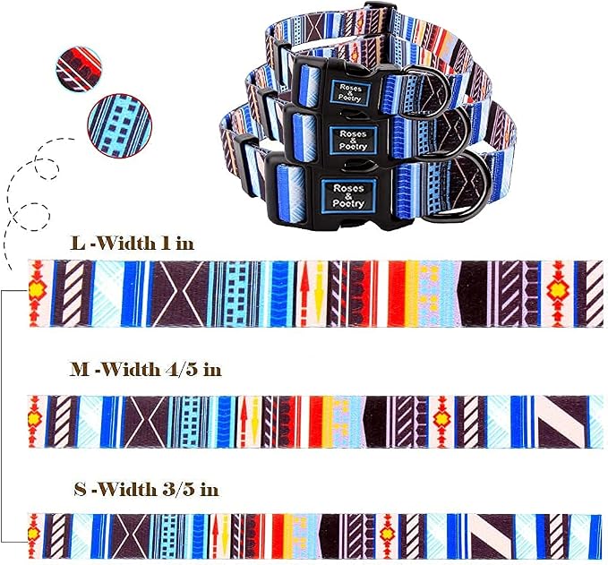 Roses&Poetry Dog Collar with Colourful Stripe Patterns, Adjustable Durable - Image 8