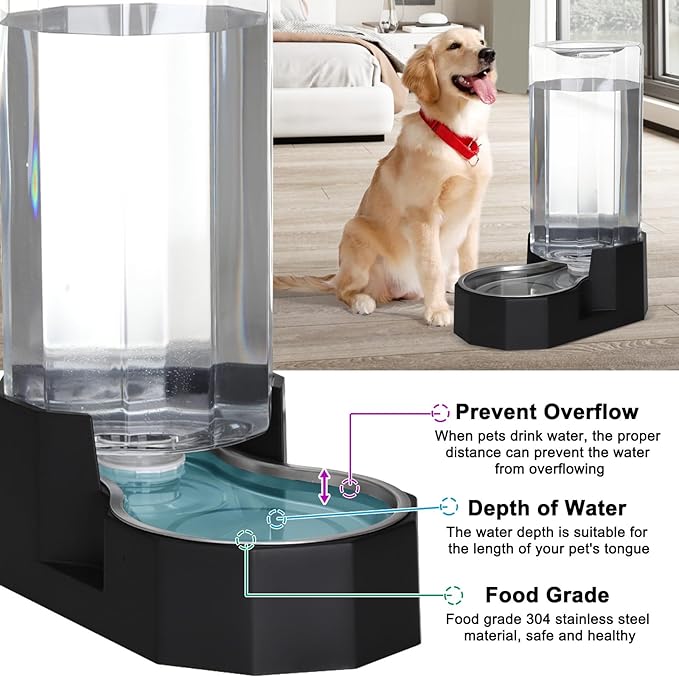 Sfozstra Large Dog Water Dispenser: 9L Gravity Black Gravity Water Feeder - Image 5