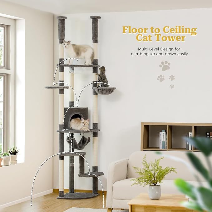 PETEPELA Floor to Ceiling Cat Tree, 92.9''-101.6''Height Adjustable Cat Tower - Image 6