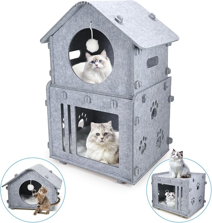 2-Storey Detachable Cat House for Indoor Cats Bed, Covered Beds & Furniture by Home