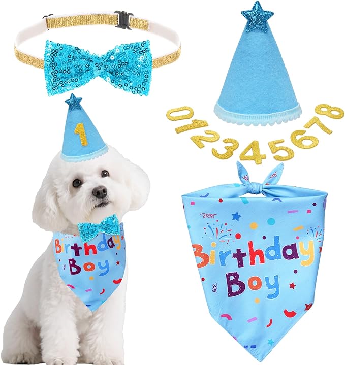 hoyuwak Dog Birthday Party Supplies Girl Boy Dog Birthday Bandana Bow Hat by hoyuwak