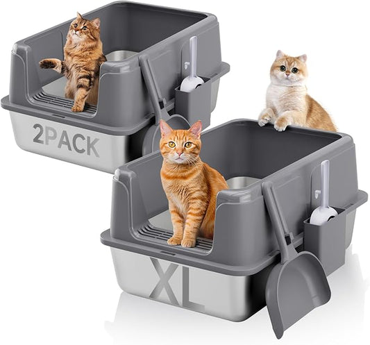 2 Pack Stainless Steel Litter Box, XL Enclosed Cat Litter Boxes, Metal Litter by KISENG