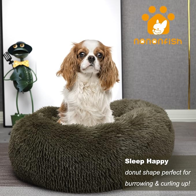 Calming Donut Dogs Beds for Small Dogs Washable, 23inch Plush Round Pet Bed for - Image 2