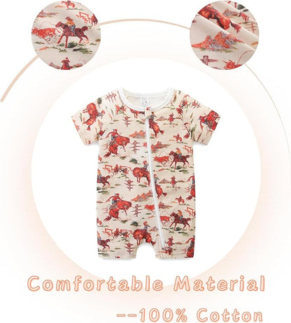 Unisex Summer Trendy 2-Pack Rompers Short Sleeve Zipped Bodysuit Infant Cotton - Image 3