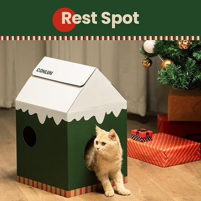 Cardboard Cat House with Scratch Pad & Catnip, Cat Play Scratching House - Image 2