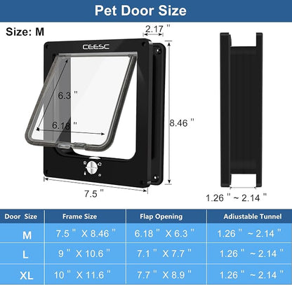 CEESC Medium Cat Door for Interior/Exterior Door, Weatherproof, Rotary 4 Way - Image 3