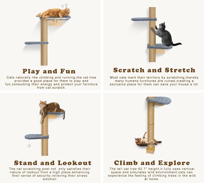 Cat Wall Shelves for Kittens, 83” Floor to Ceiling Cat Tree - Image 8