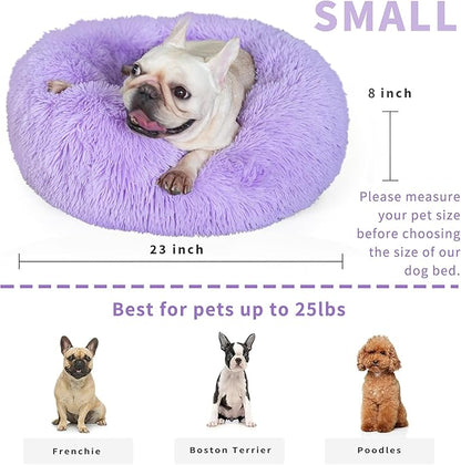 Calming Donut Dogs Beds for Small Dogs Washable, 23inch Plush Round Pet Bed for - Image 2