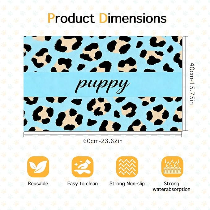 Puppy Feeding Mat 24x16 inch Blue Leopard Print Pet Bowl Placemat Non Slip - Image 6