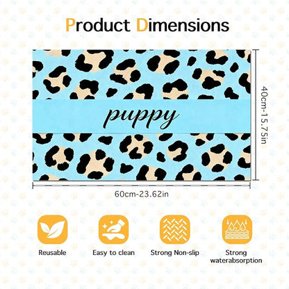 Puppy Feeding Mat 24x16 inch Blue Leopard Print Pet Bowl Placemat Non Slip - Image 6