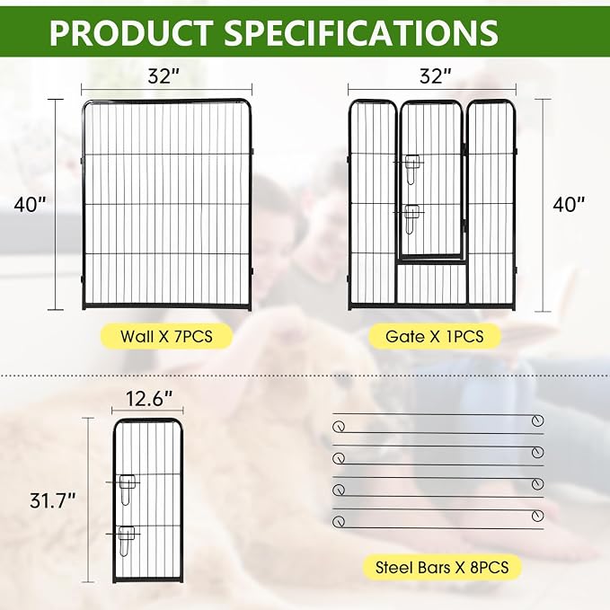 BestPet | Dog Playpen | 40 Inch, 8 Panels | Heavy Duty Metal Pet Exercise Pen | - Image 7