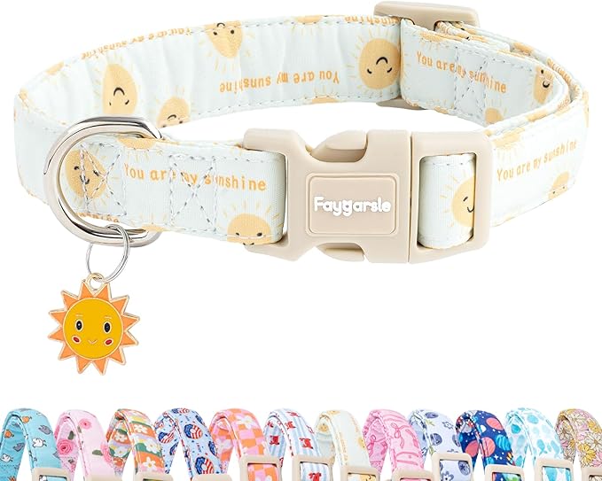 Faygarsle Sunshine Pattern Dog Collar, Adjustable Cotton Fabric, Cute Design by Faygarsle