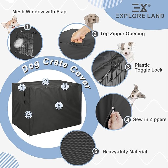 Explore Land Dog Crate Cover Heavy Duty Polyester Pet Kennel Sunshade Universal - Image 3