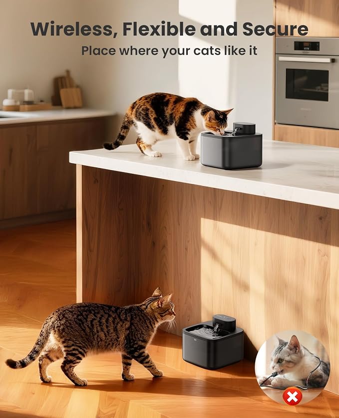 oneisall Wireless Cat Water Fountain: 74oz/2.2L Cordless Pet Water Fountains - Image 2