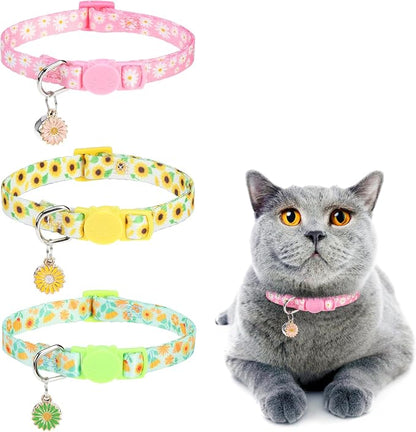 Cat Collars for Girl Cats, 3 Pack Spring Flower Cat Collars Breakaway by DILLYBUD
