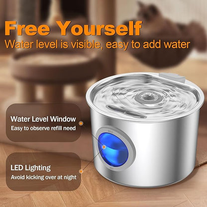 Cat Water Fountain with 6 Filters Advanced 304 Stainless Steel 2.2L/74oz with - Image 4