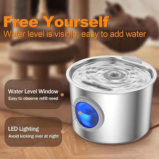 Cat Water Fountain Advanced 304 Stainless Steel 2.2L/74oz - Image 4