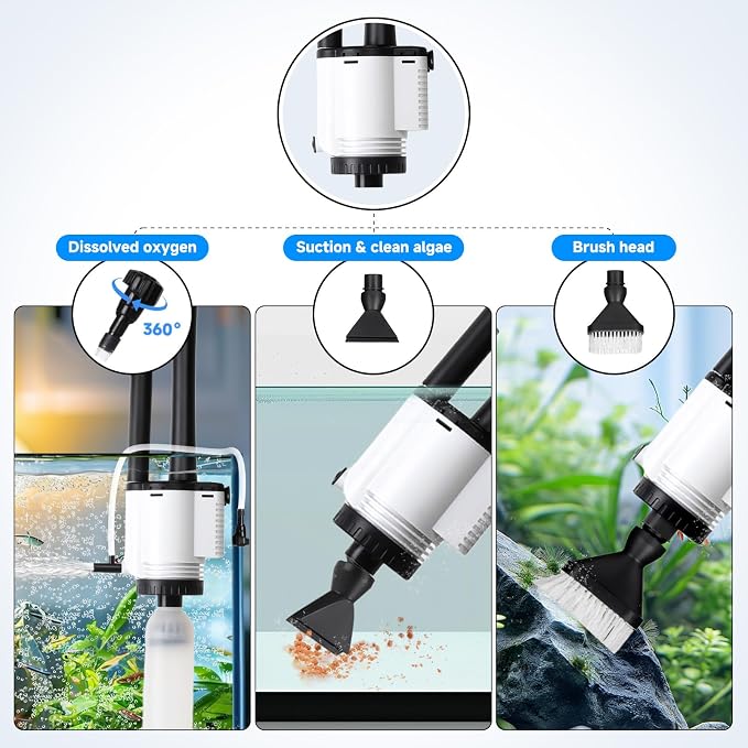 AQQA Fish Tank Cleaner, 8-in-1 Electric Aquarium Gravel Vacuum, Clean - Image 3