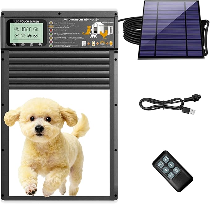 Dog Door, Solar & USB Rechargeable Pet Door, Timer & Light Sensor Modes Doggy by DGRTDZ