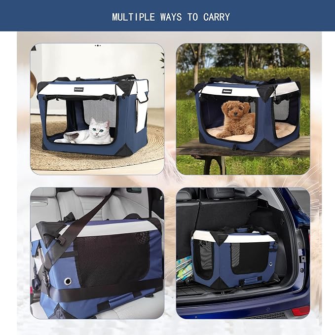 Large Cat Carrier, Collapsible Dog Travel Crate Portable Soft-Sided Pet Carrier - Image 6