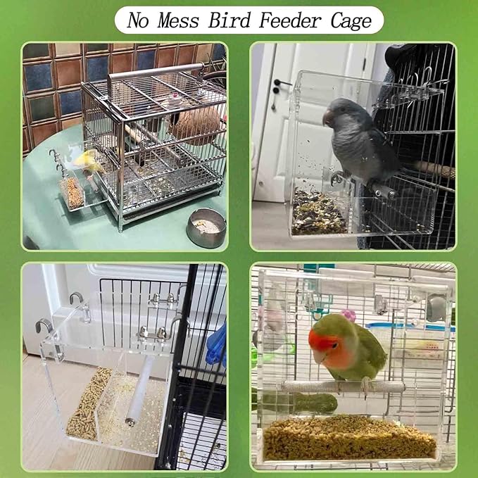 No Mess Bird Feeder for Cage, Automatic Acrylic Bird Feeder Seed Catcher Tray - Image 5