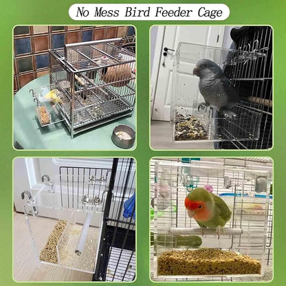 No Mess Bird Feeder for Cage, Automatic Acrylic Bird Feeder Seed Catcher Tray - Image 5