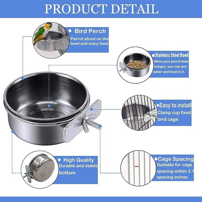 Tfwadmx Bird Feeding Dish Cups Parrot Food Bowl Clamp Holder Coop Cup, Bird - Image 4