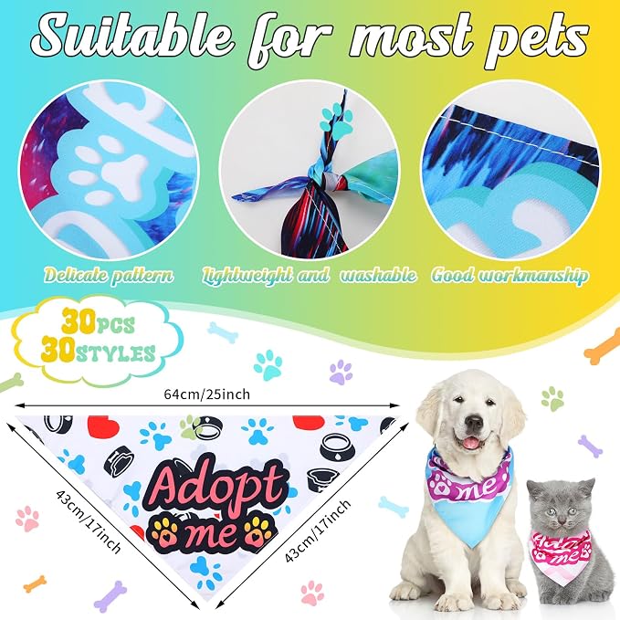 30 Pcs Adopt Me Dog Bandanas Bulk Pet Bibs Colorful Triangle Scarf Pet Adopt Me - Image 2
