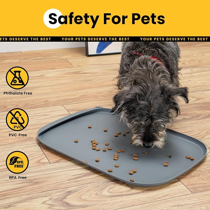 Silicone Dog Food Mat with Side Pocket & Hook Hole, Soft Raised Edges, Easy - Image 6