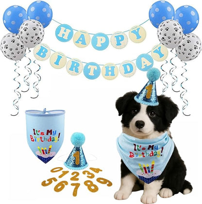 Pet Birthday Party Set, Dogs Bandana and Dog Birthday Hat by Unknown