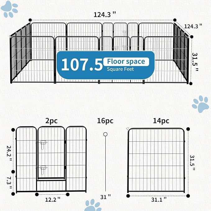 NEWBULIG Dog Playpen 16 Panels 32" Height Foldable Heavy Duty Metal Dog - Image 3