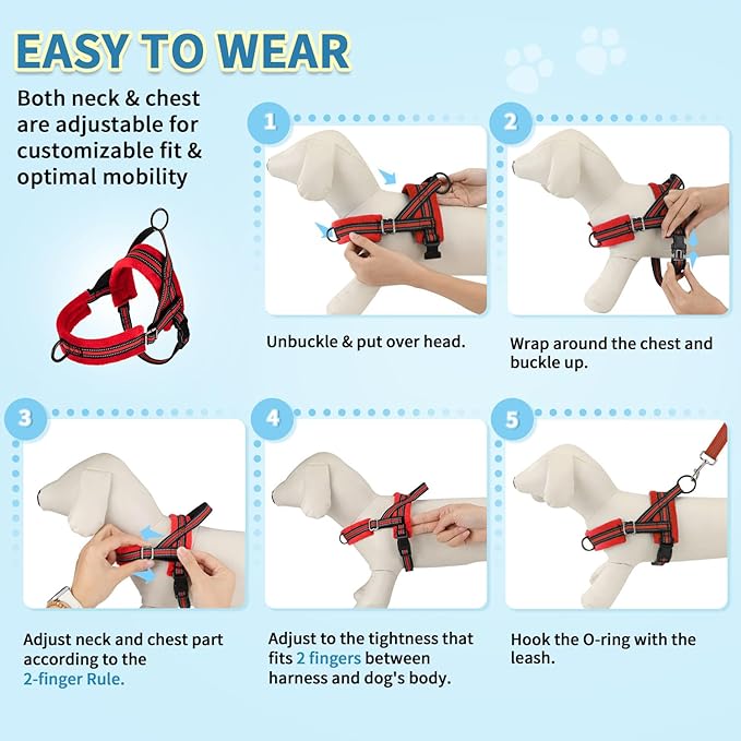 SlowTon No Pull Small Dog Harness and Leash Set, Puppy Soft Vest Harness Neck & - Image 9