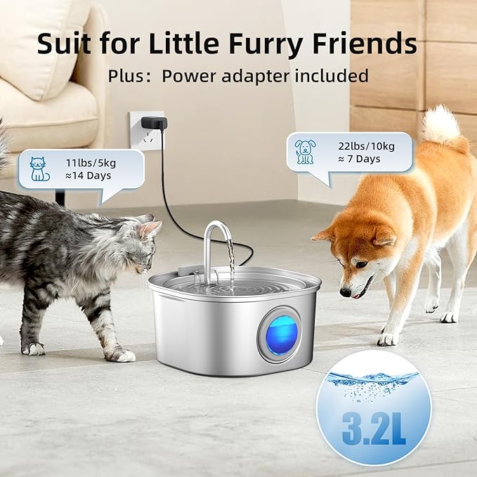 Casfuy PWS-155 Multi-Layer Filtration Quiet Stainless Steel Dog & Cat Water - Image 6