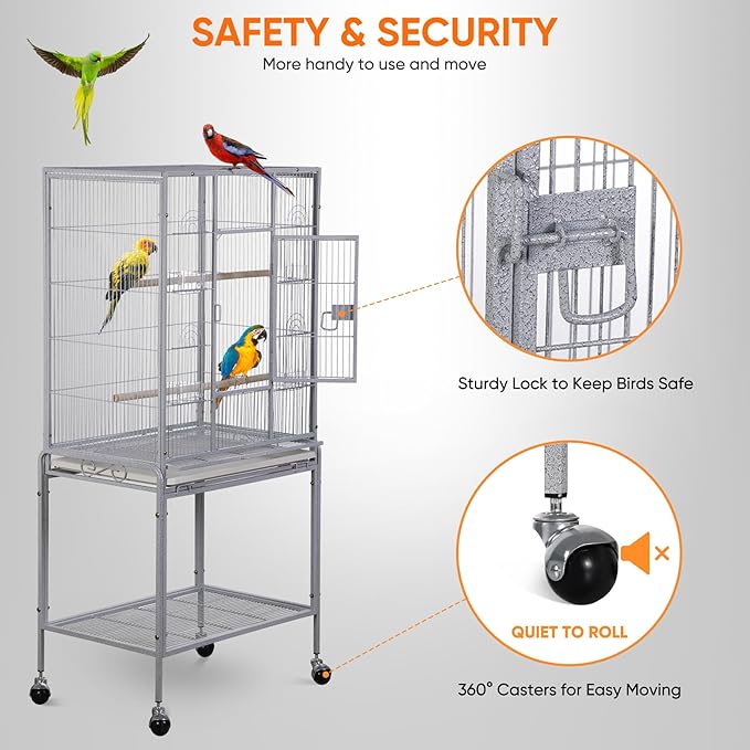 SUPER DEAL 53-Inch Rolling Bird Cage Large Wrought Iron Cage - Image 2