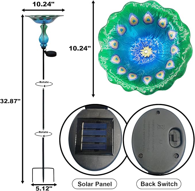 Blue Peacock Ground Stake Solar Bird Feeder - Image 2