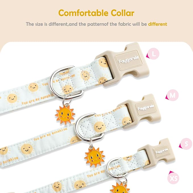 Faygarsle Sunshine Pattern Dog Collar, Adjustable Cotton Fabric, Cute Design - Image 5