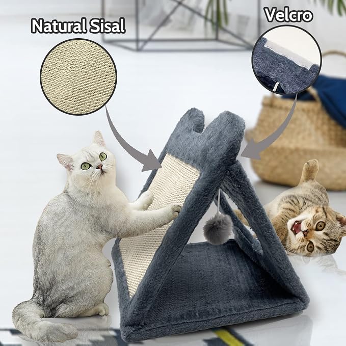 Fhiny Triangle Cat Scratching Post, Natural Sisal Cat Standing Scratch Board - Image 3