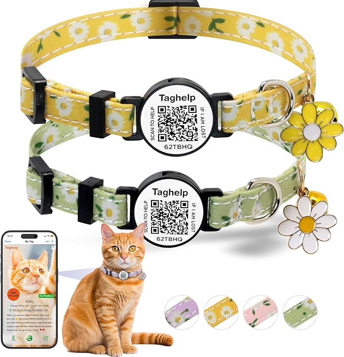 QR Code Breakaway Cat Collar 2-Pack, Safety Collar by Taghelp