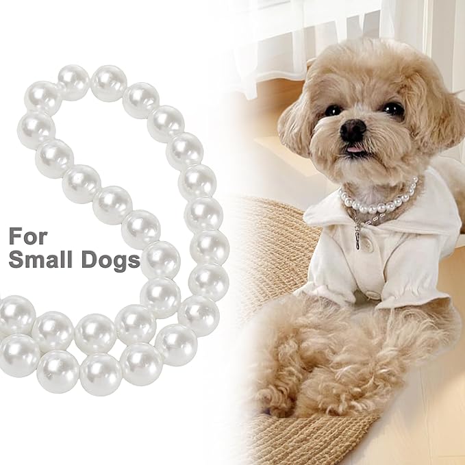 Chunky Pearl Dog Collar for Small Dogs Cats, Adjustable Beaded Dog Collar - Image 5