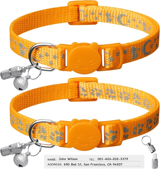 LLHK 2 Pack Breakaway Cat Collars & 2 Pcs Name Tags, Reflective Safety Kitten by LLHK