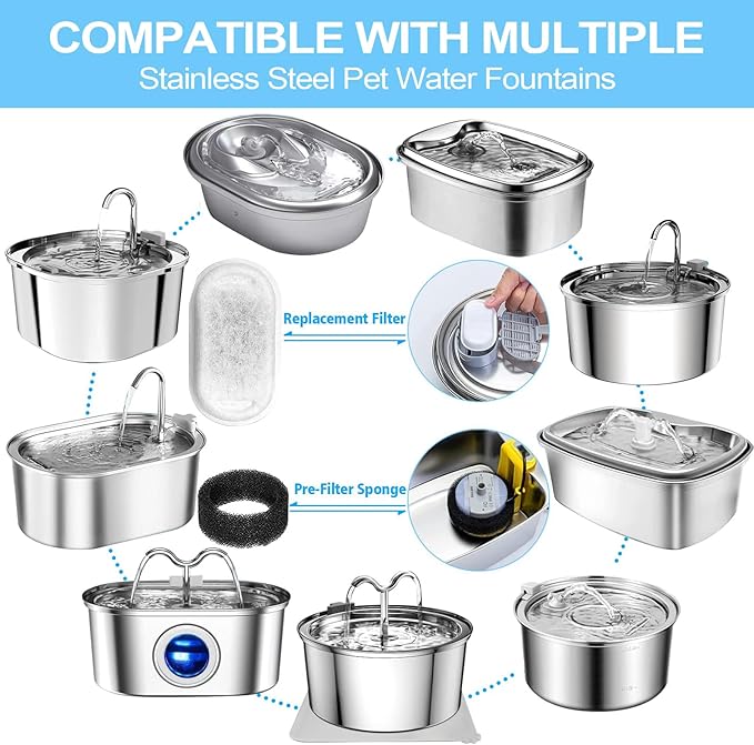 Cat Water Fountain Filter for Stainless Steel 108oz/3.2L& 67oz/2L Automatic Pet - Image 2