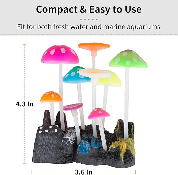 Uniclife Glowing Effect Artificial Mushroom Aquarium Plant Decor Ornament - Image 5