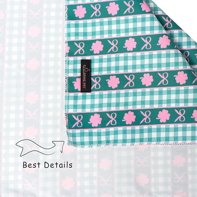 ARING PET St Patrick's Day Dog Bandana, Cute Green Grid Pink Clover Shamrocks - Image 4