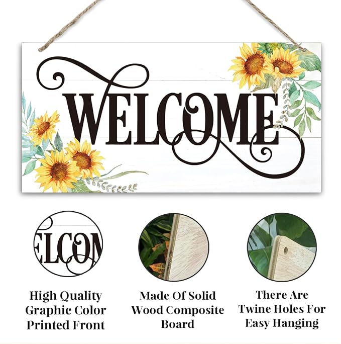 Welcome Sign for Front Door, Welcome Decor Wooden Hanging Sign for Wall Decor - Image 3