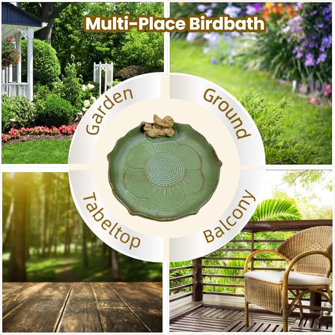Ceramic Ground Bird Bath Bowl for Outside, BirdBath Bowl Only, Ground Bird - Image 8