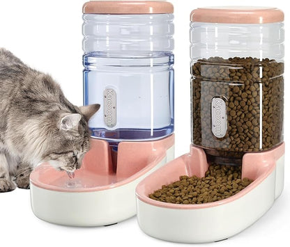 Automatic Dog Cat Feeder and Water Dispenser Gravity Food Feeder and Waterer Set by Kacoomi